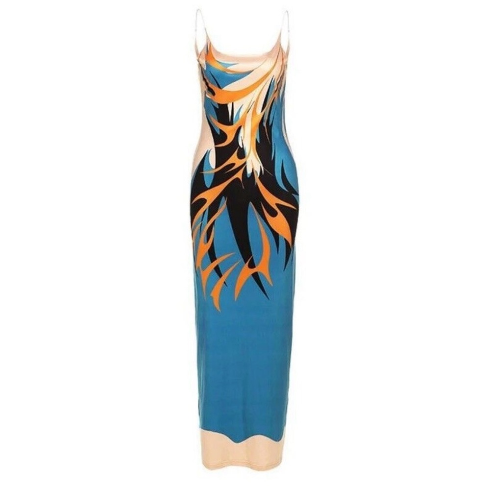 Elegant Blue and Orange Maxi Dress